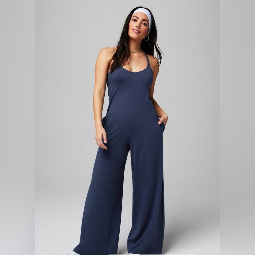Fabletics Wide-Leg Onesie in Deep Navy Heather.   NEW.  Size small.